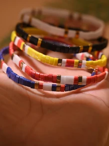 5 Cái/lốc Sáng Màu Hạt Vòng Tay Co Giãn Thời Trang Dây Tình Bạn Vòng Tay Bé Gái Phụ Kiện Trang Sức - Nhiều màu - Xem 5