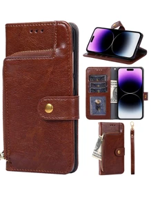 Snap Button Wallet Phone Case - Brown - View 2