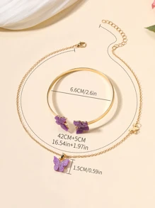 2 Stücke Lila Schmetterling Acryl Dekoriert Halskette mit & Armband Schmuck Set mit