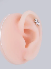 1pc Exquisite Minimalist Crown Shaped Stainless Steel Cartilage Stud Earring With Micro Pave - Silver - View 1