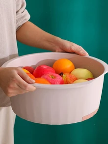 1pc Durable Round Washing Bowl For Clothes And Vegetables - Blue - View 3