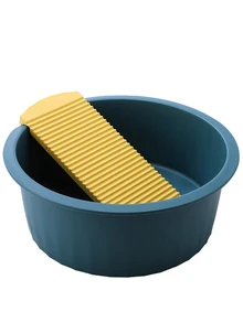 1pc Durable Round Washing Bowl For Clothes And Vegetables - Blue - View 8