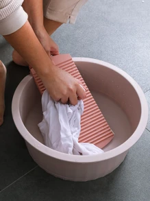 1pc Durable Round Washing Bowl For Clothes And Vegetables - Blue - View 4