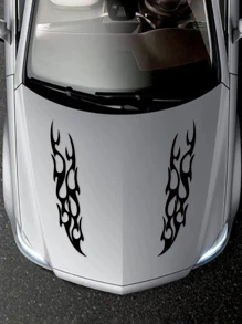 黑色2入組炫酷反光汽車貼紙火焰火焰賽車引擎蓋車身貼花 - 黑色 - 查看 2