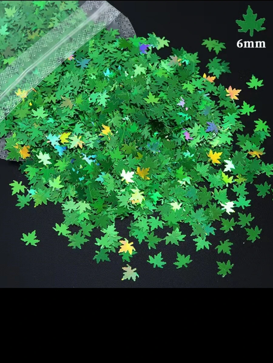 克袋全像反光綠色楓葉美甲裝飾亮片 - 綠色 - 查看 1