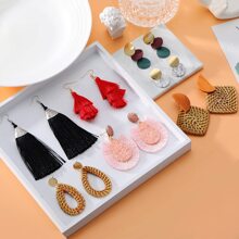 Yanxyad 12對藤編織流蘇波西米亞耳環亞克力輕便醋酸藤蔓耳朵裝飾品 - B款:12對 - 查看 2