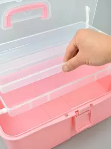 1 pieza Caja de almacenamiento de plástico de 3 capas, Caja de almacenamiento multiusos, Caja de herramientas plegable para el hogar, Caja portátil para manualidades y artesanía, Organizador de suministros de costura, Caja de medicamentos - Rosa - Ver 9