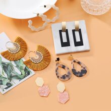 Yanxyad 12對藤編織流蘇波西米亞耳環亞克力輕便醋酸藤蔓耳朵裝飾品 - B款:12對 - 查看 3