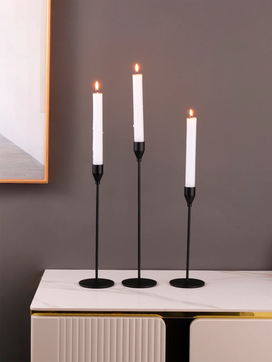 1PC Kim Loại Đơn Đầu Sắt Nghệ Thuật Chân Nến Trang Trí Máy Tính Để Bàn Phòng Khách - màu đen - Xem 1