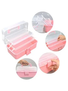 1 pieza Caja de almacenamiento de plástico de 3 capas, Caja de almacenamiento multiusos, Caja de herramientas plegable para el hogar, Caja portátil para manualidades y artesanía, Organizador de suministros de costura, Caja de medicamentos - Rosa - Ver 12