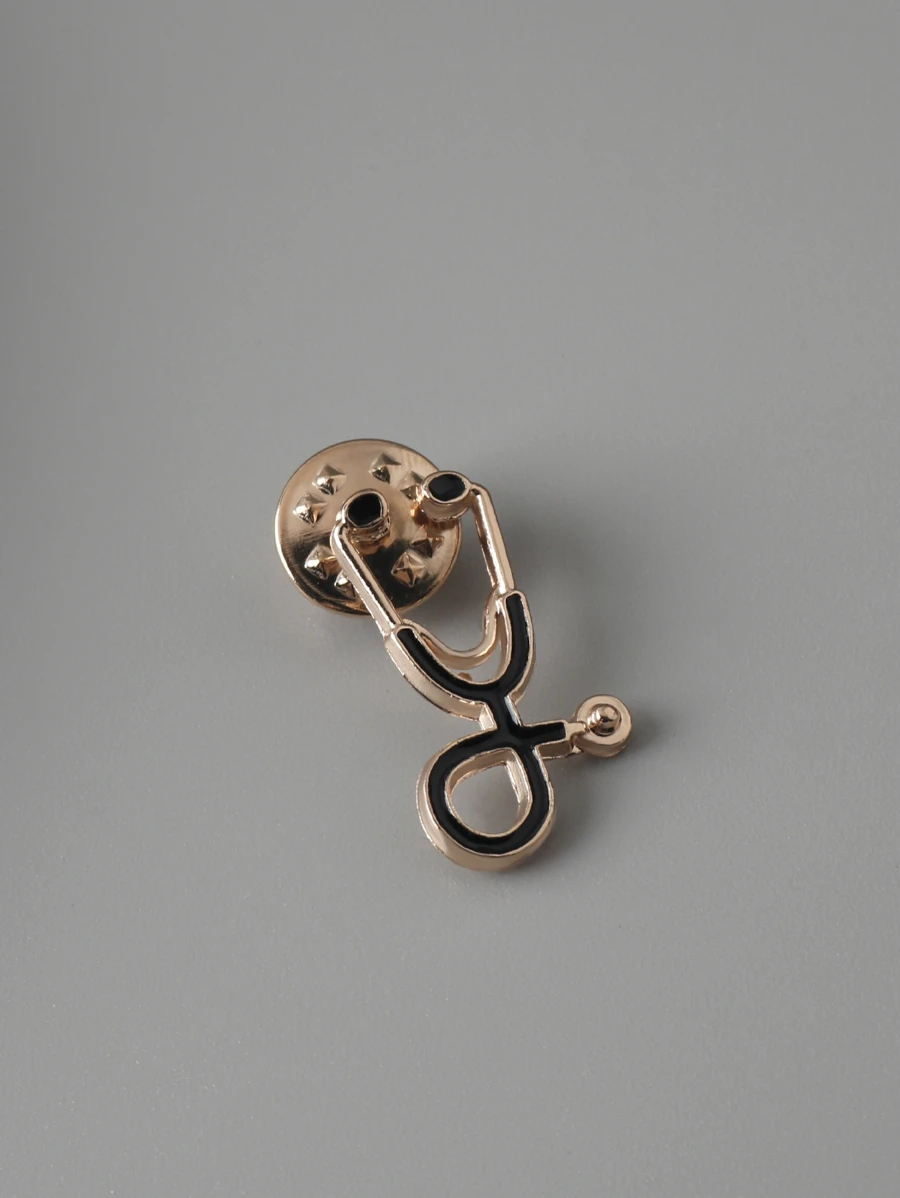 Men Stethoscope Design Brooch - Gold - View 1