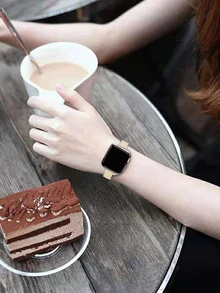 1条女士真皮表带，兼容 Ultra/SE/8/7/6/5/4/3/2/1，纤薄设计，尺寸38/40/41/42/44/45/49毫米 - 米色 - 查看 6