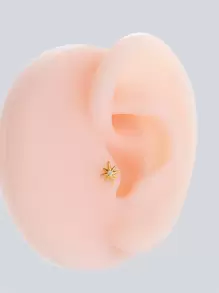 1pc Fashionable & Exquisite Stainless Steel Helix Piercing Earring With Micro Inlaid Rhinestone & Eight-pointed Star Design - Yellow Gold - View 6