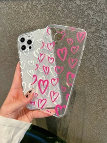 愛心圖案透明手機殼 - 無色 - 查看 2