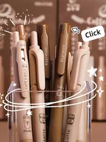 6pcs Coffee Time Gel Pens Highlighter Set 0.5mm Ballpoint Black Color Ink & Coffee Marker For Writing - Coffee Brown - View 7