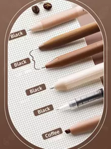 6pcs Coffee Time Gel Pens Highlighter Set 0.5mm Ballpoint Black Color Ink & Coffee Marker For Writing - Coffee Brown - View 4
