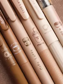 6pcs Coffee Time Gel Pens Highlighter Set 0.5mm Ballpoint Black Color Ink & Coffee Marker For Writing - Coffee Brown - View 8