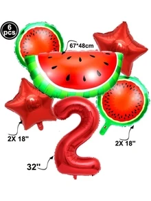 6入组/包瓜氣球橫幅氦漂浮西瓜主題生日派對用品裝飾適合女孩男孩嬰兒兒童生日夏天水果裝飾 - 彩色 - 查看 4