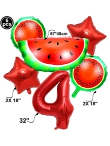 6入组/包瓜氣球橫幅氦漂浮西瓜主題生日派對用品裝飾適合女孩男孩嬰兒兒童生日夏天水果裝飾 - 彩色 - 查看 6