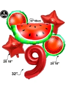 6入组/包瓜氣球橫幅氦漂浮西瓜主題生日派對用品裝飾適合女孩男孩嬰兒兒童生日夏天水果裝飾 - 彩色 - 查看 11