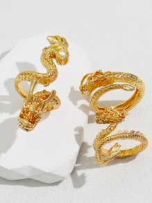 3入組/套創意復古中國龍造型女士環中性風格首飾類