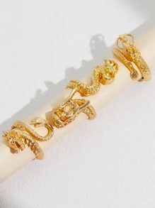 3入組/套創意復古中國龍造型女士環中性風格首飾類