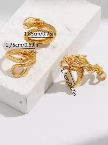 3入組/套創意復古中國龍造型女士環中性風格首飾類