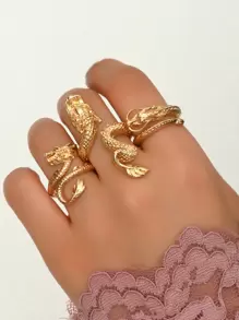 3入組/套創意復古中國龍造型女士環中性風格首飾類