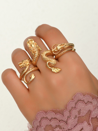 3 st/set Kreativa Retro kinesiska drakedesign kvinnors ringar unisex stil smycken