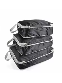 Compression Packing Cube Set, Waterproof Foldable Travel Storage Organizer Bags With Expandable Mesh, Portable Luggage Storage Set For Clothing, Underwear, Shoes - Black - View 2