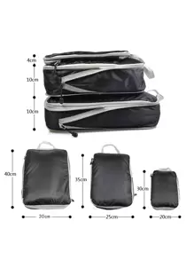 Compression Packing Cube Set, Waterproof Foldable Travel Storage Organizer Bags With Expandable Mesh, Portable Luggage Storage Set For Clothing, Underwear, Shoes - Black - View 3