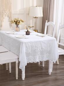 1pc Beige Jacquard Wedding Party Tablecloth - White - View 5