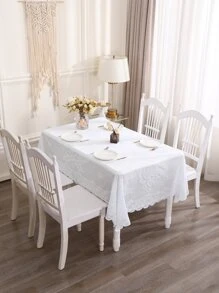 1pc Beige Jacquard Wedding Party Tablecloth - White - View 6