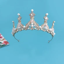 1pc Girls Rhinestone & Faux Pearl Decor Crown Design Glamorous Headband For Birthday Party - Gold - View 4