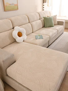 1入組素色絲絨提花彈性寵物毛髮抵抗沙發墊套適用於四季 - 米色 - 查看 1