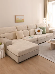 1入組素色絲絨提花彈性寵物毛髮抵抗沙發墊套適用於四季 - 米色 - 查看 4