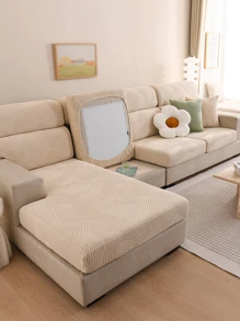 1入組素色絲絨提花彈性寵物毛髮抵抗沙發墊套適用於四季 - 米色 - 查看 5