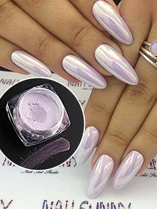 FULL BEAUTY 2瓶子指甲金屬亮絲和1刷,夏天紫色粉色珠光鏡子美甲金屬亮絲裝飾用品 - 彩色 - 查看 2