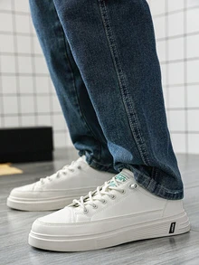 Men Letter Graphic Ren Up Design Giày thể thao nhẹ thoáng khí, Giày trượt băng thể thao cho hoạt động ngoài trời - Màu be - Xem 5