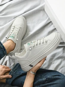 Men Letter Graphic Ren Up Design Giày thể thao nhẹ thoáng khí, Giày trượt băng thể thao cho hoạt động ngoài trời - Màu be - Xem 2