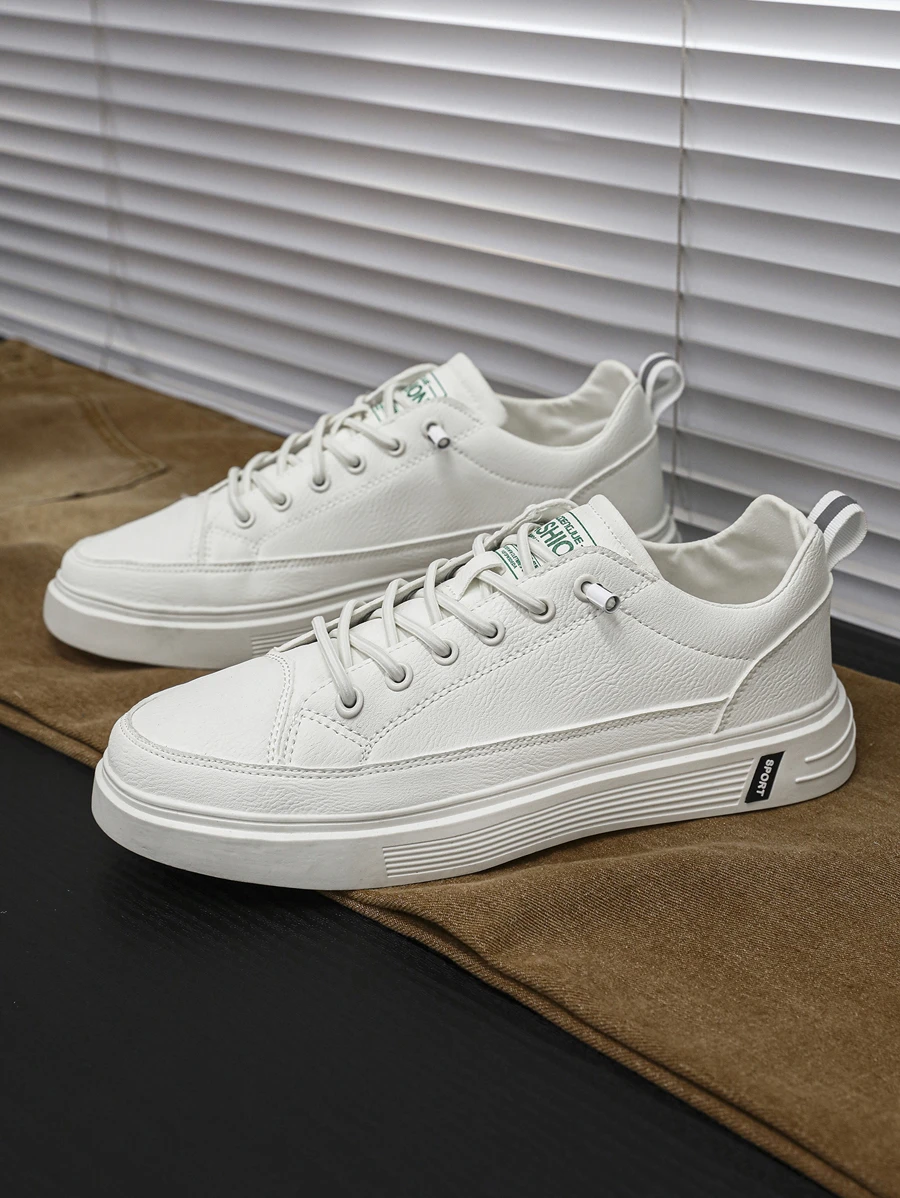 Men Letter Graphic Ren Up Design Giày thể thao nhẹ thoáng khí, Giày trượt băng thể thao cho hoạt động ngoài trời - Màu be - Xem 1