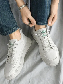 Men Letter Graphic Ren Up Design Giày thể thao nhẹ thoáng khí, Giày trượt băng thể thao cho hoạt động ngoài trời - Màu be - Xem 3