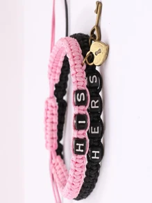1pair Couple Bracelet With Padlock & Key Pendants, Braided String Wristband, Multiple Styles Available - Multicolor - View 3