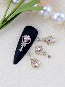 Decoración para arte de uñas con diseño de estrella de rhinestones, 10 piezas de adornos de joyería 3D para arte de uñas, accesorios para arte de uñas, suministros para salón de uñas - Rosa - Ver 1