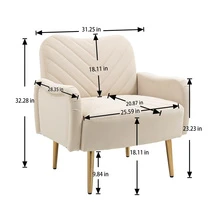 Modern Velvet Accent Chair, Upholstered Single Sofa Armchair with Rose Golden Metal Legs - 米色 - 查看 2