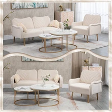 Modern Velvet Accent Chair, Upholstered Single Sofa Armchair with Rose Golden Metal Legs - 米色 - 查看 7