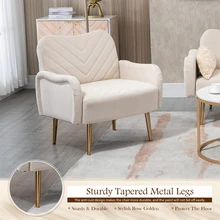 Modern Velvet Accent Chair, Upholstered Single Sofa Armchair with Rose Golden Metal Legs - 米色 - 查看 6