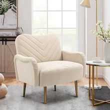 Modern Velvet Accent Chair, Upholstered Single Sofa Armchair with Rose Golden Metal Legs - 米色 - 查看 1