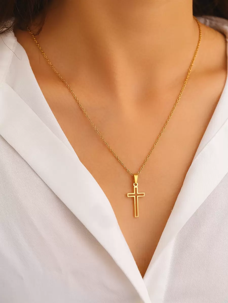 Aomogo Stainless Steel Necklace For Women Lover's Gold And Rose Gold Color Chain Cross Necklace Small Cross  Jewelry