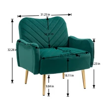 Modern Velvet Accent Chair, Upholstered Single Sofa Armchair with Rose Golden Metal Legs - màu xanh lá - Xem 2
